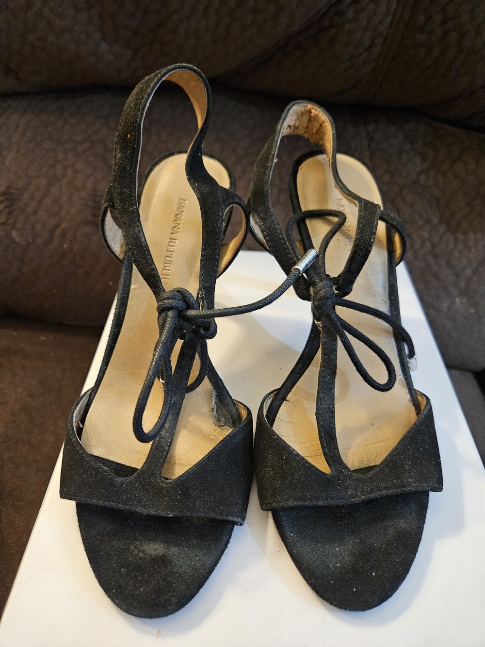 Banana Republic Black Suede Tie-Front Slingback Sandals